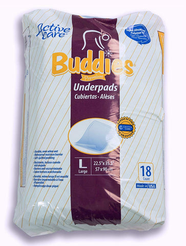 Disposable Chux Underpads 18 Count (Size 22.5 x 35.5 Inch) - Incontinence Waterproof Pee Pad for Adult, Child, or Pets By Buddies
